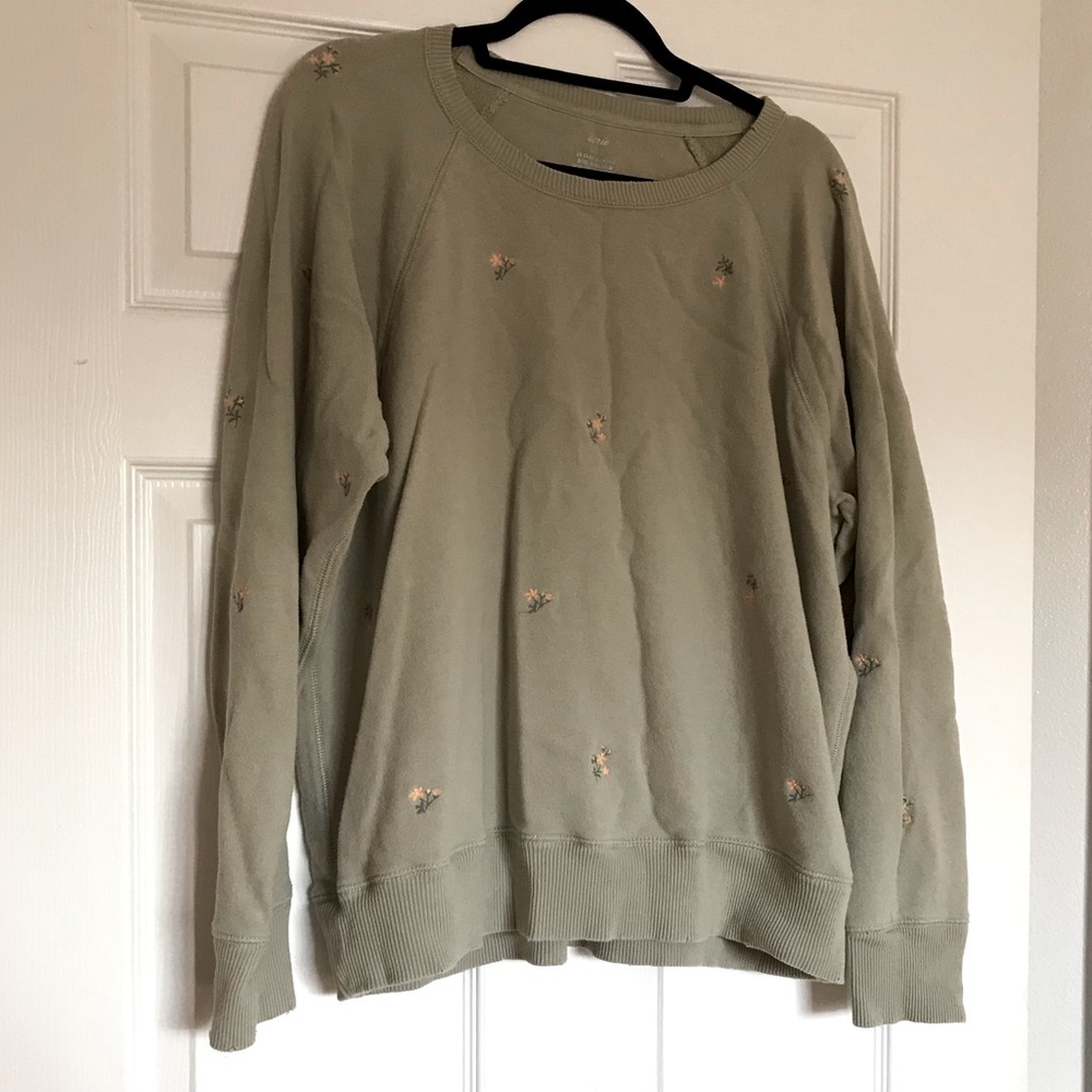 Sage green embroidered flower sweatshirt